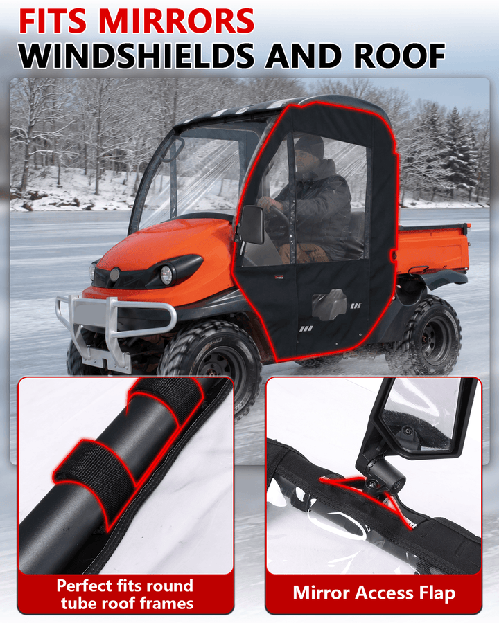 StarknightMT Kubota RTV 400/500/520 Soft Cab Enclosure Fit mirror and windshields