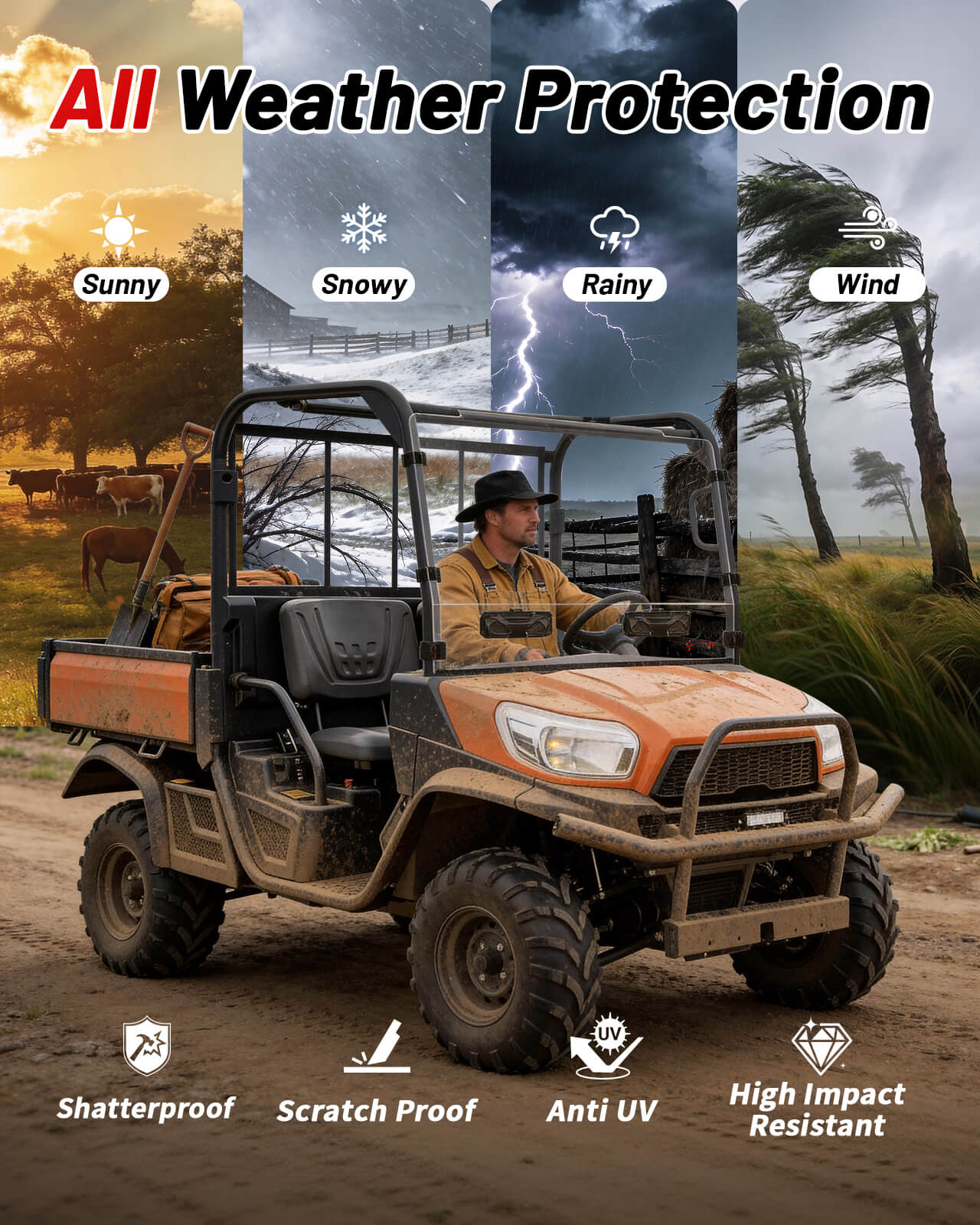 StarknightMT Kubota RTV X900 vented windshield all weather protection