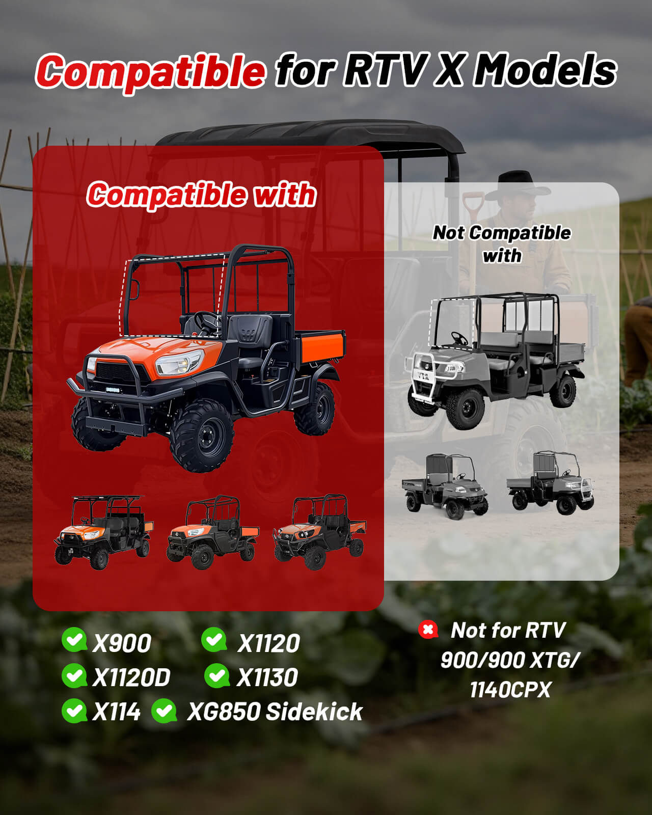 StarknightMT Kubota RTV vented windshield fit for RTV X Models