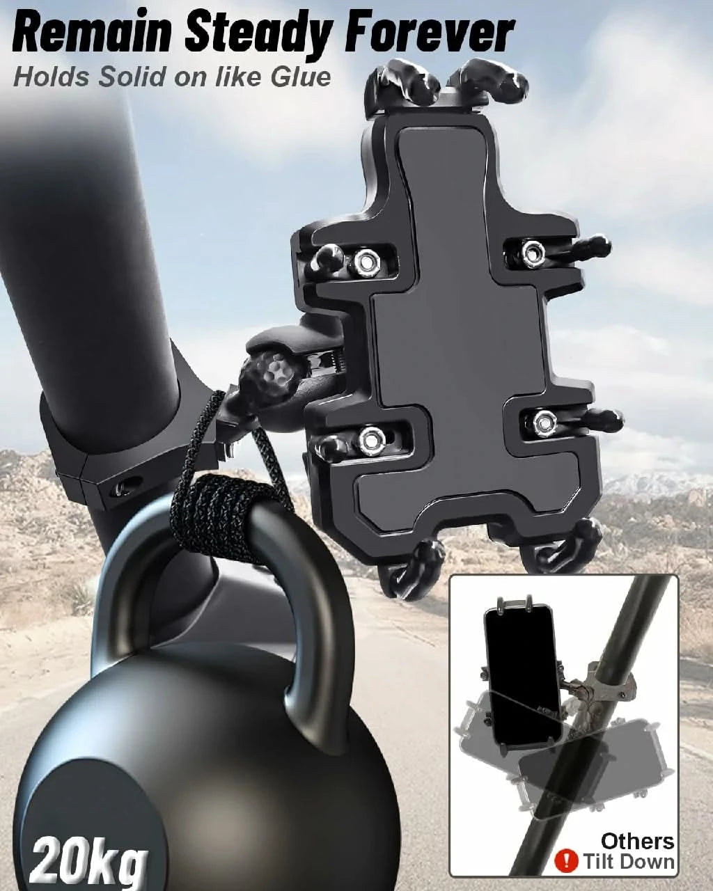 Heavy Duty Phone Holder Fits 1.75"-2" Round Tube (Black)