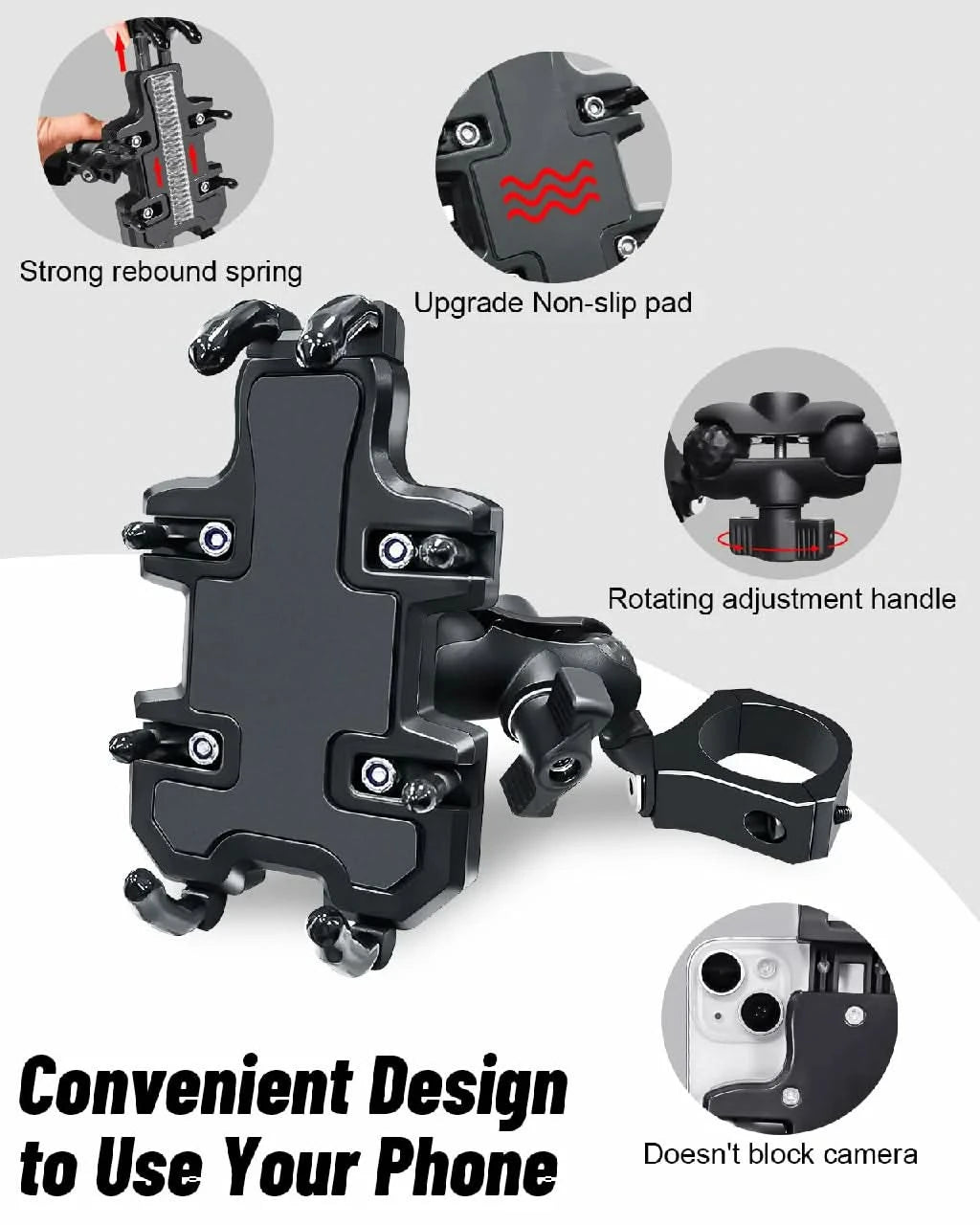 Heavy Duty Phone Holder Fits 1.75"-2" Round Tube (Black)