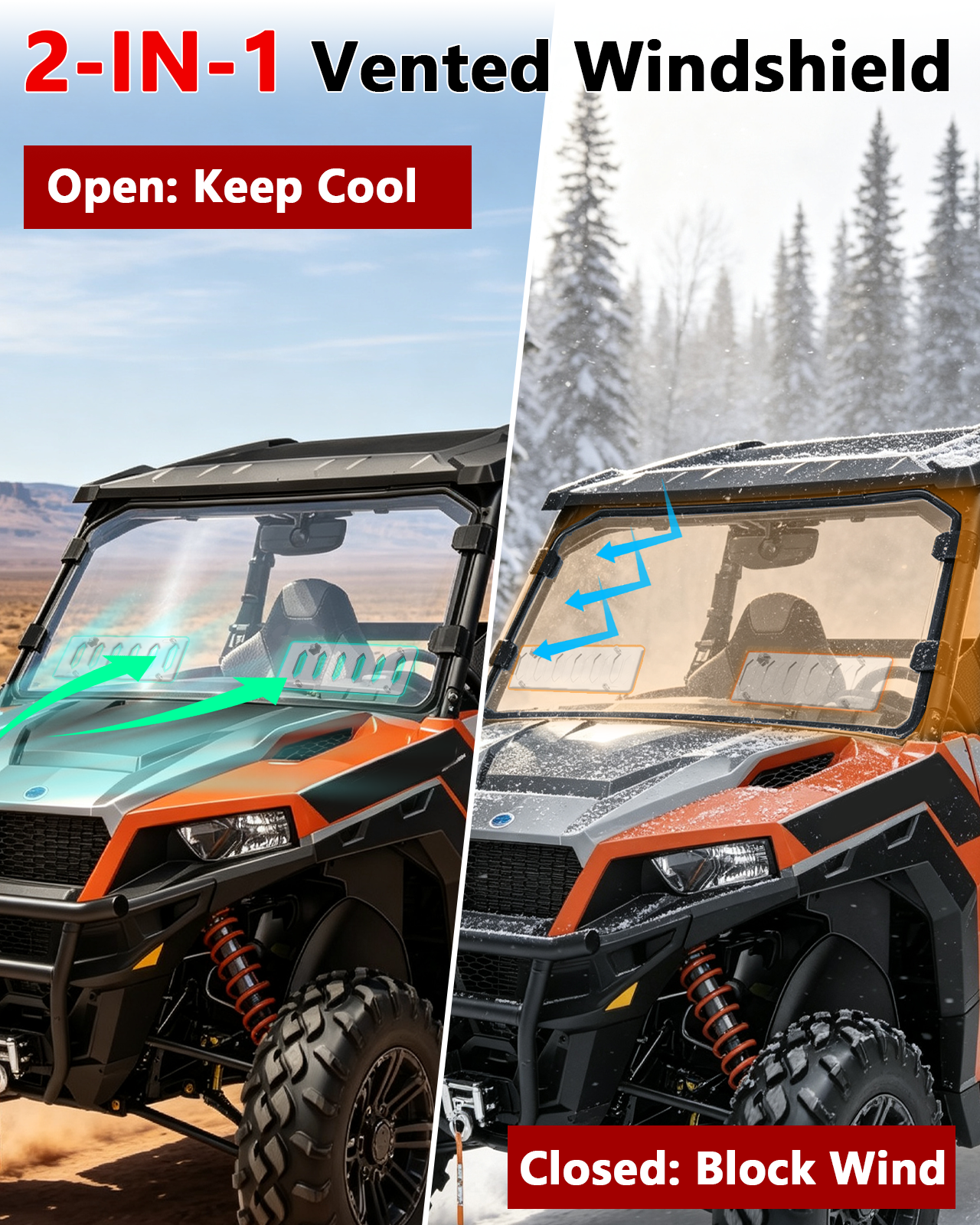 StarknightMT's Polaris General XP/4/ 1000 Vented Windshield (2016-2025) 2-in-1 vented windshield