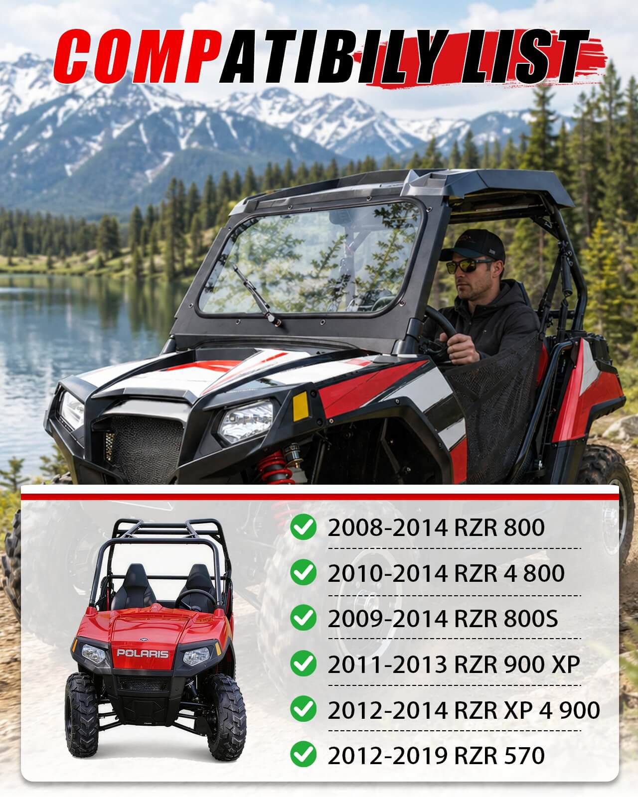 Polaris RZR 800 Glass Windshield  Fitment List