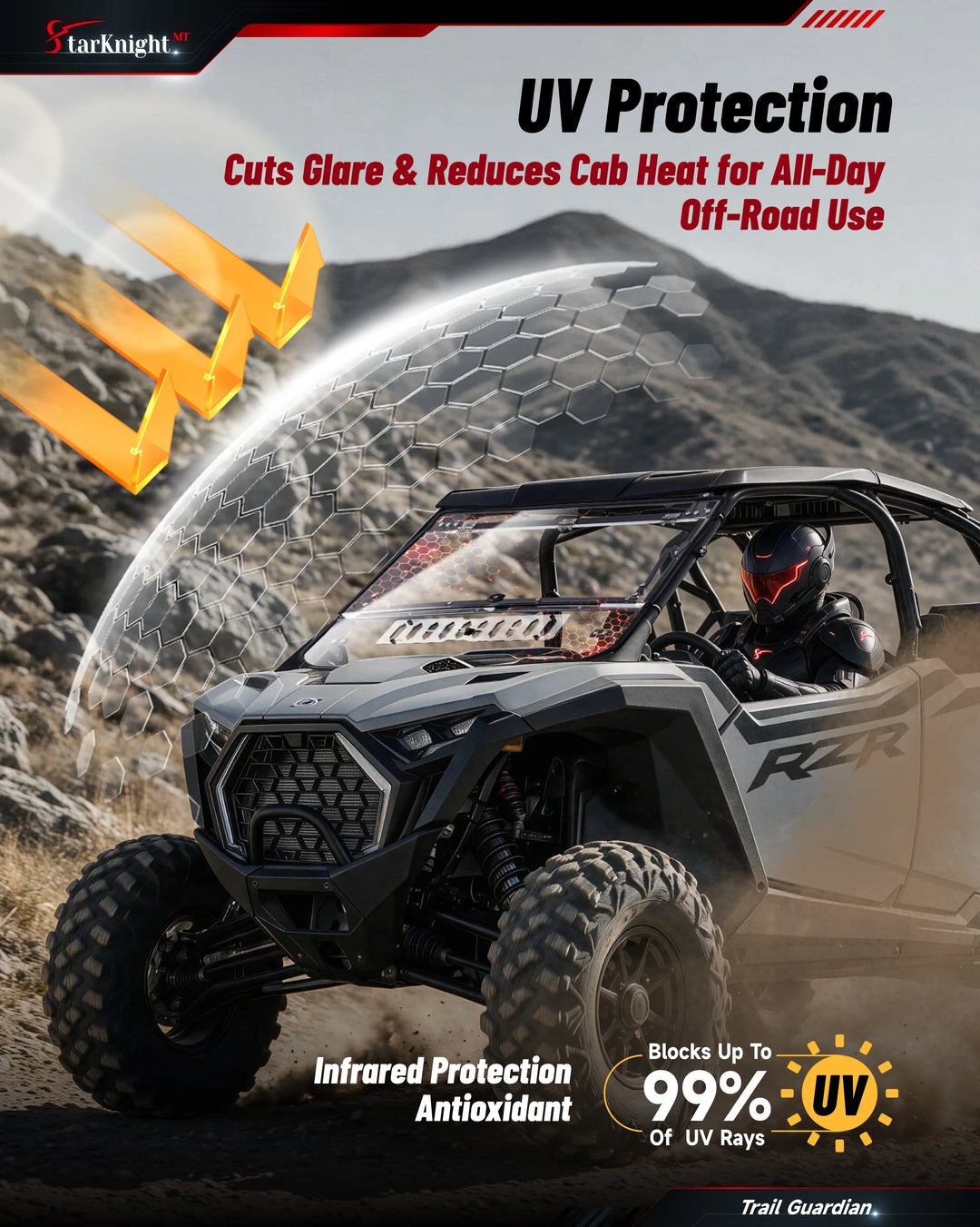 Polaris RZR Pro XP Flip-Up Vented Windshield UV protection
