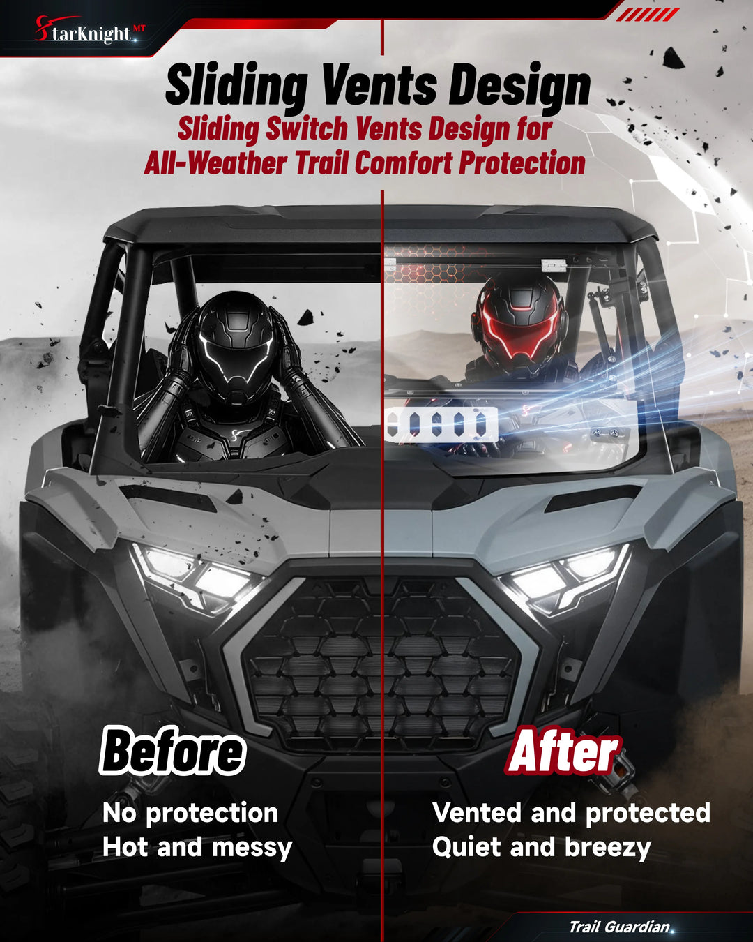 Polaris RZR Pro XP Flip-Up Vented Windshield sliding vents design