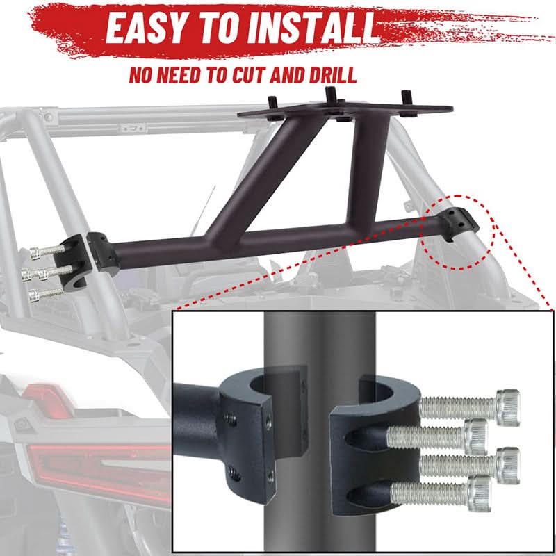 thumbnail interactive-video image 1 of 50 Caliber Racing Spare Tire Carrier – Clamp-On For Polaris RZR XP1000 2 & 4 Seat 2014-2019 1 of 5