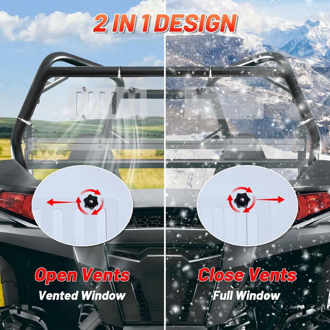 rzr vented rear windshield 2-in-1 design
