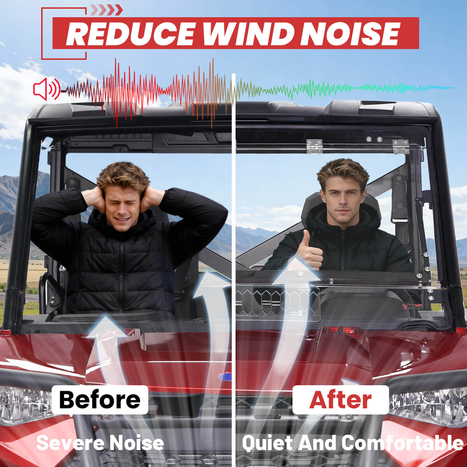 Ranger 1000 Flip Windshield with Sliding Window Reduce Noise