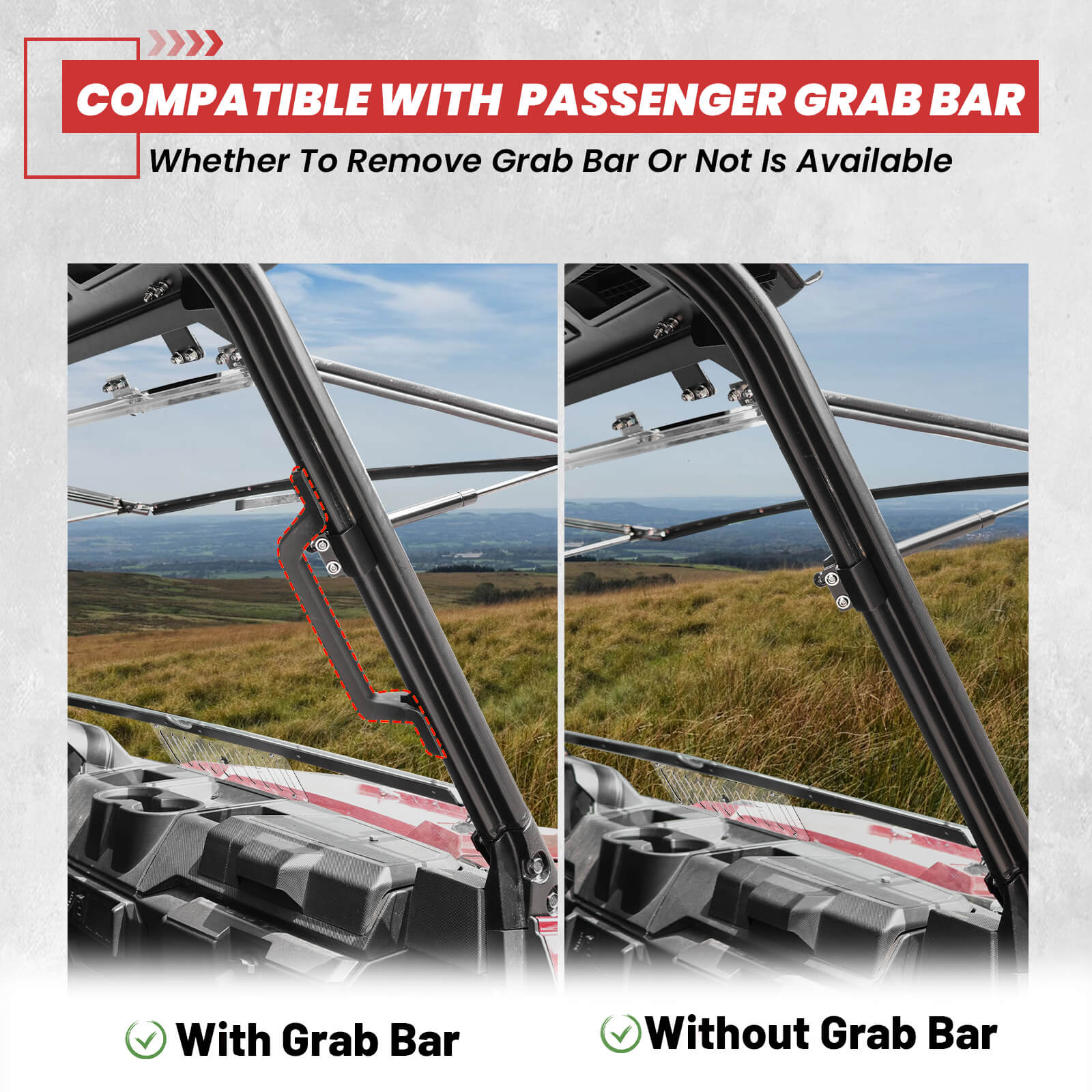Polaris Ranger XP 1000 Flip Windshield work with the grab bar