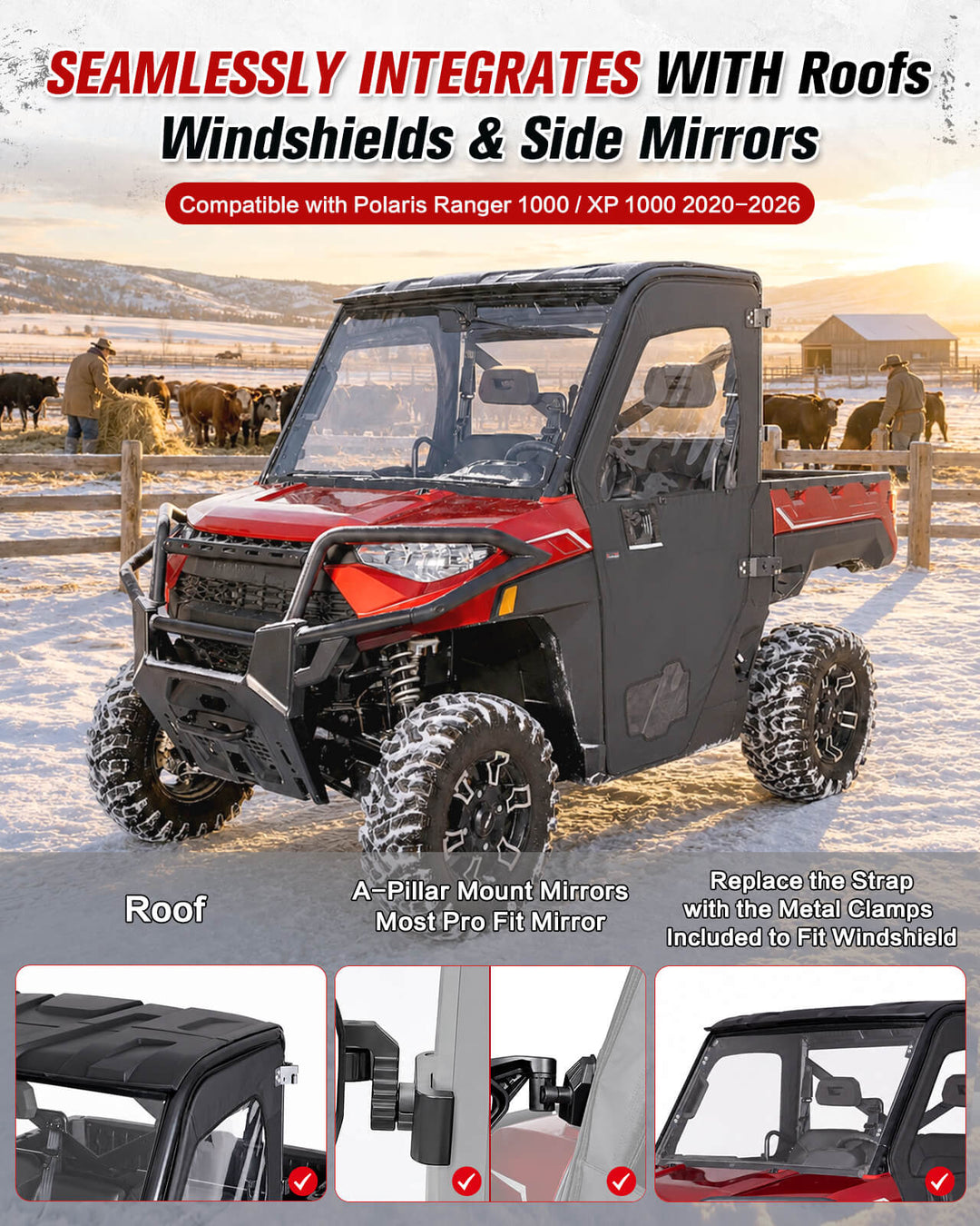 Polaris Ranger 1000/ XP 1000 Steel Framed Soft Doors Fit with roof and windshield