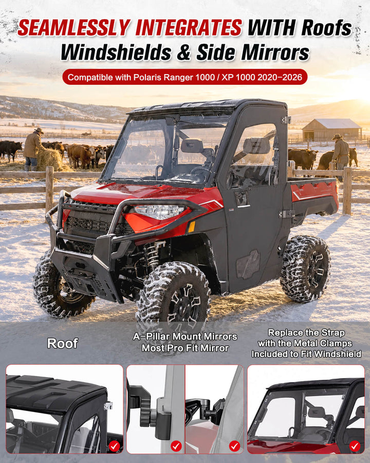 Polaris Ranger 1000/ XP 1000 Steel Framed Soft Doors Fit with roof and windshield