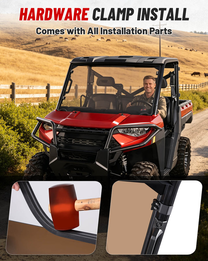 Polaris Ranger 1000 Tinted Front Windshield Hardware Clamp Install