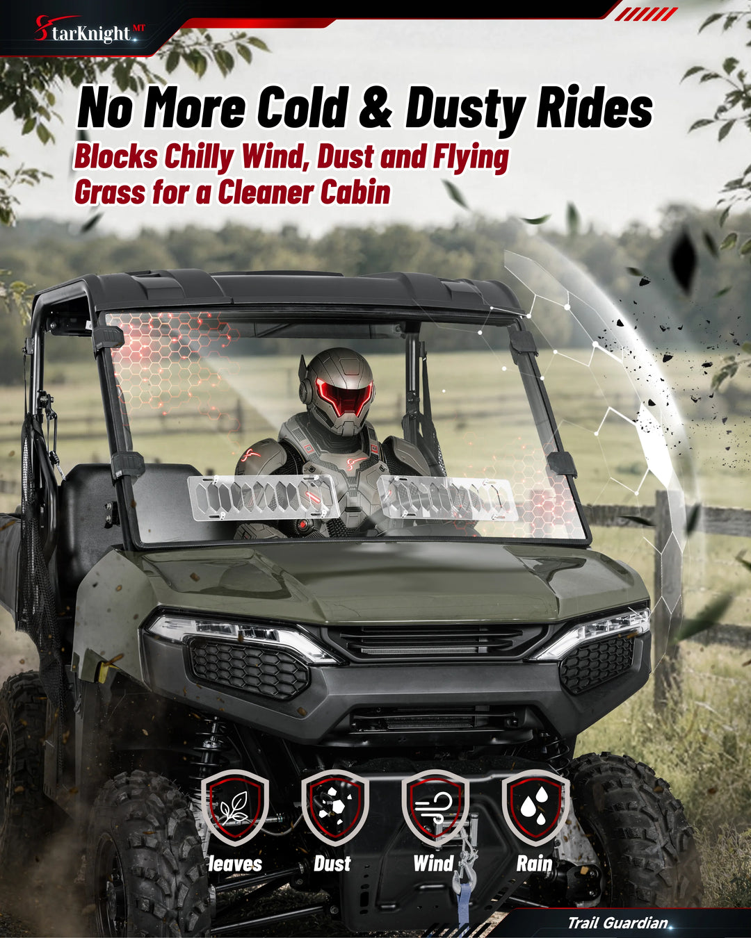 2026+ Polaris Ranger 500 Vented Windshield Block wind, dust and snow