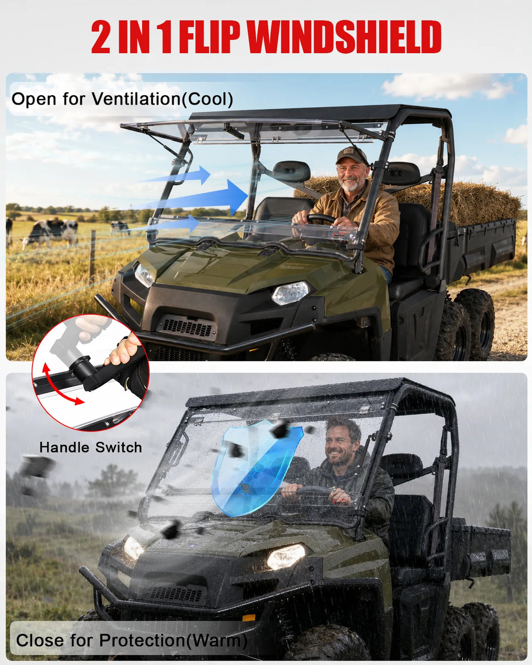Polaris Ranger 800/ Fullsize 570 2-in-1 Flip-Up Windshield