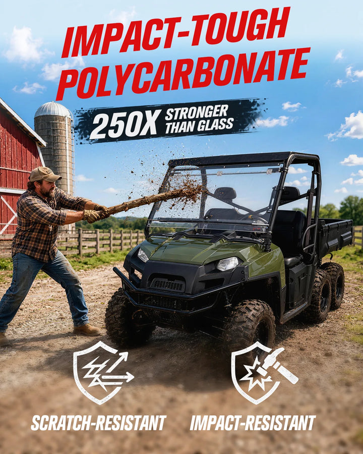 Polaris Ranger 800/ Fullsize 570 Flip-Up Windshield scratch and impact resistant