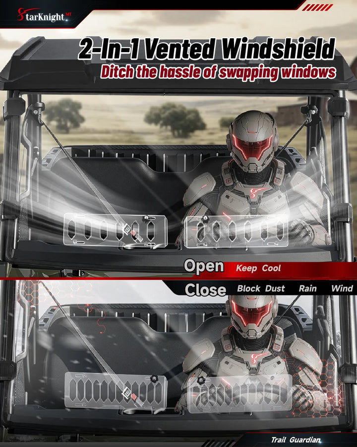 Polaris Ranger SP 570 3H Scratch-Resistant Vented Windshield open and close