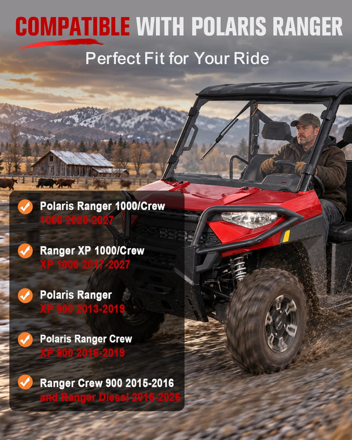 Polaris Ranger 1000 full windshield with manual wiper fitment