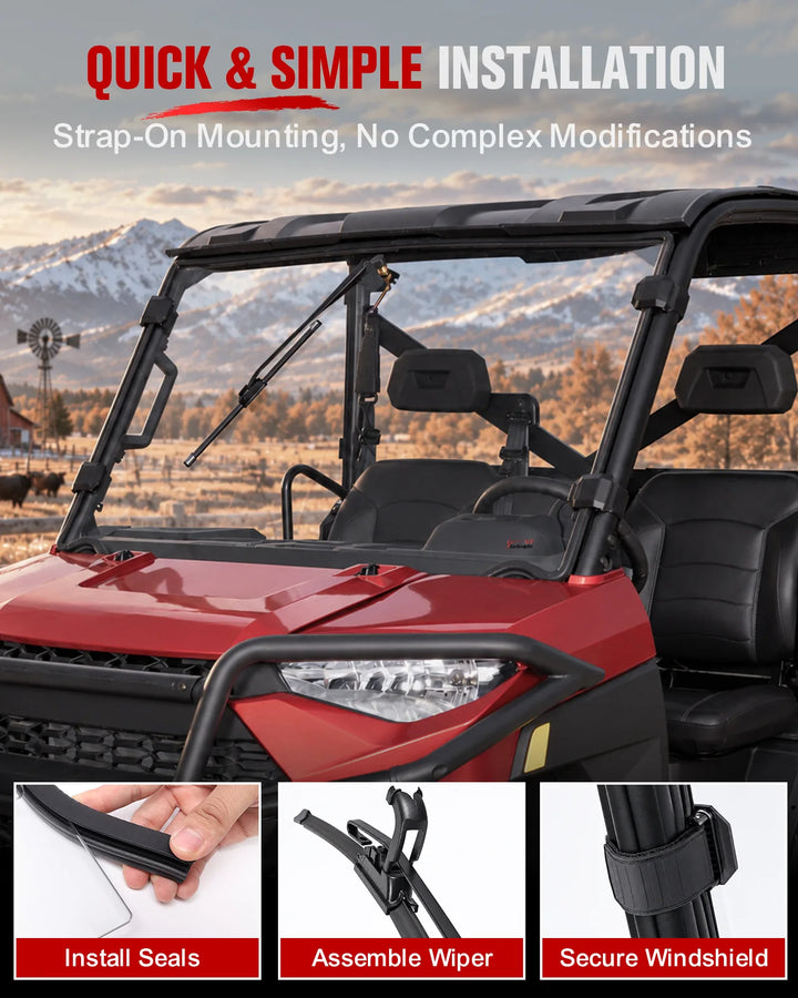 Polaris Ranger 1000 full windshield with manual wiper simple installation