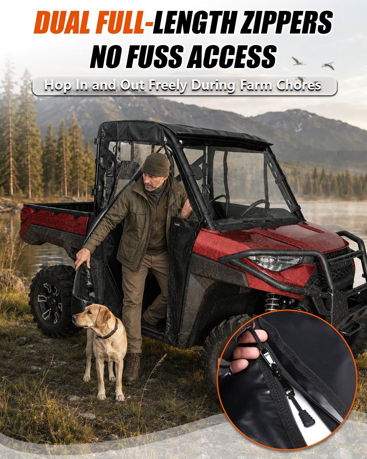 Polaris Ranger XP 1000 Soft Cab Enclosure  dual full-length zippers