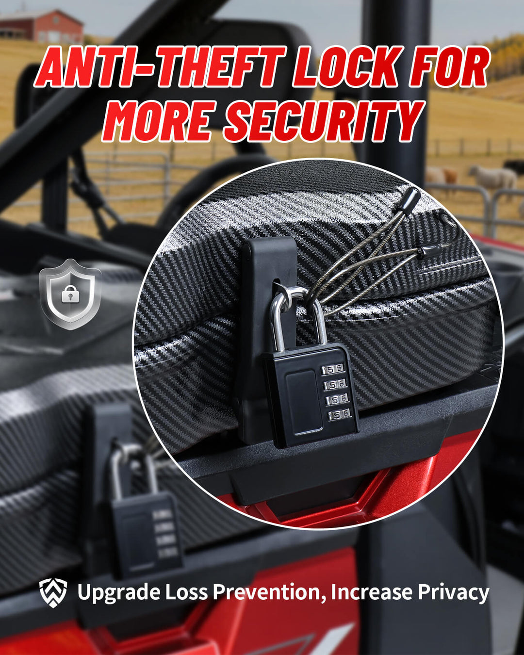Polaris Ranger Carbon Fiber Cargo Storage Box Anti-theft Lock