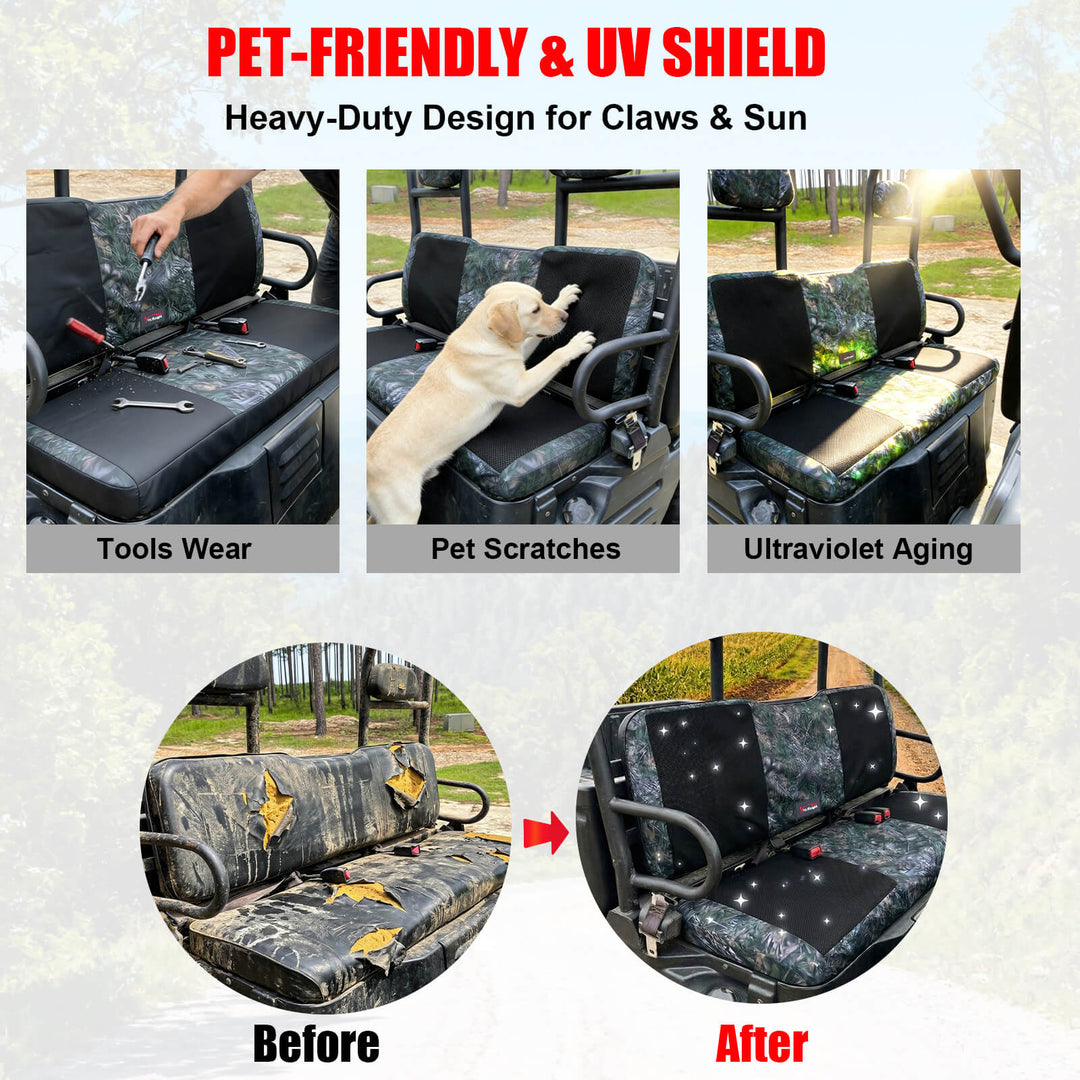 Before and after Install the Ranger 800 Neoprene Camo seat covers