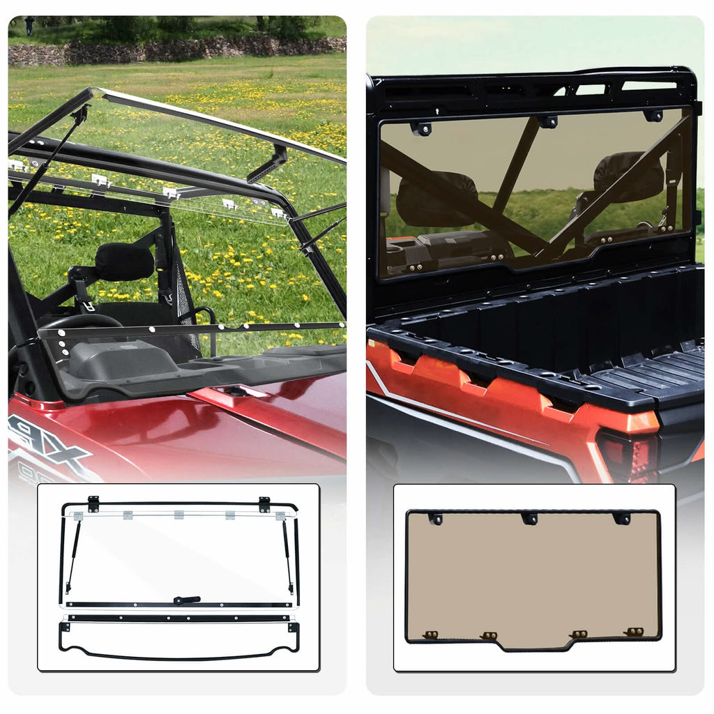 SAJ-1280Z ハカランダ StarknightMT Polaris Ranger 1000/XP/Crew Flip-Up & Rear Tinted Windshi