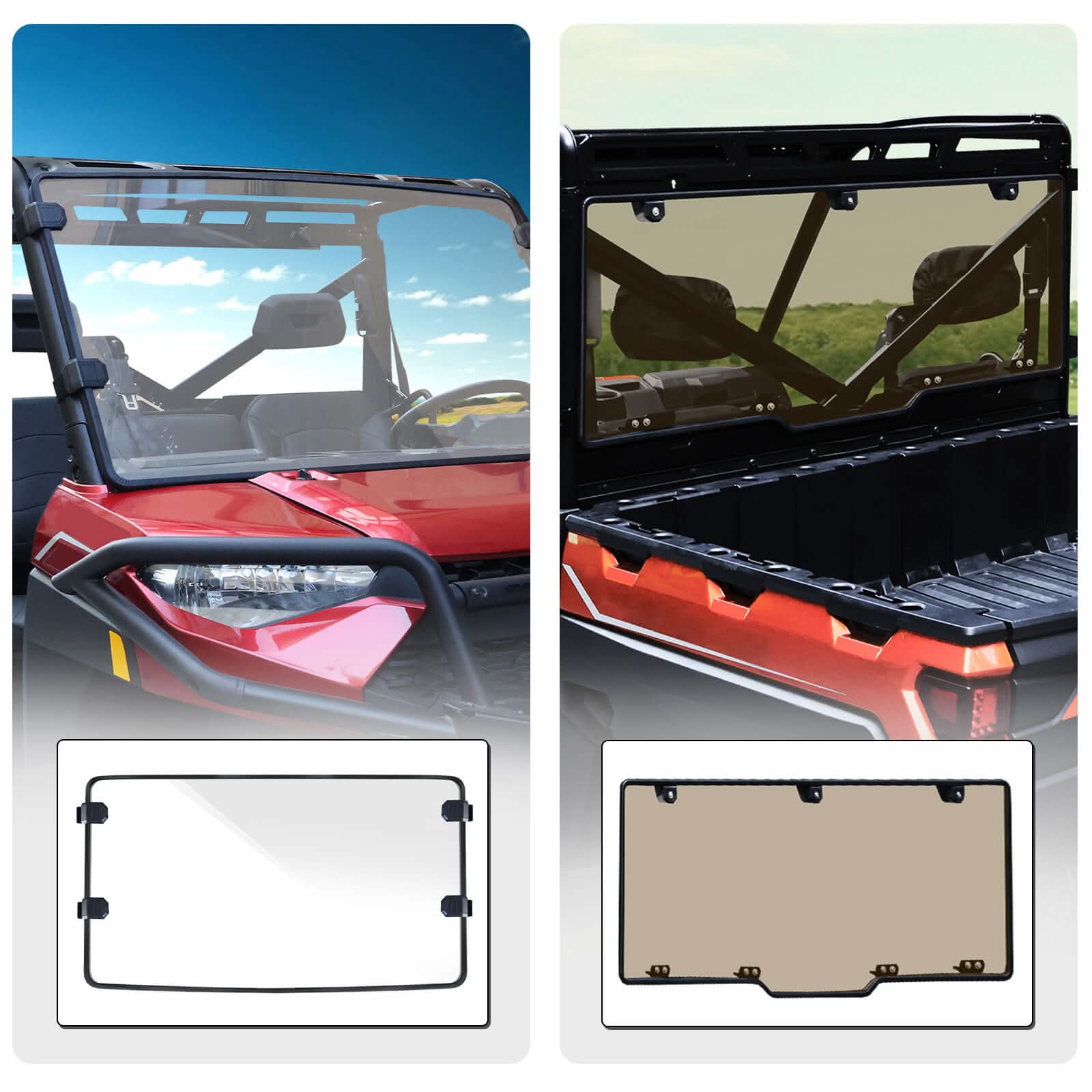 Polaris Ranger 1000 with a clear windshield and tinted back window 
