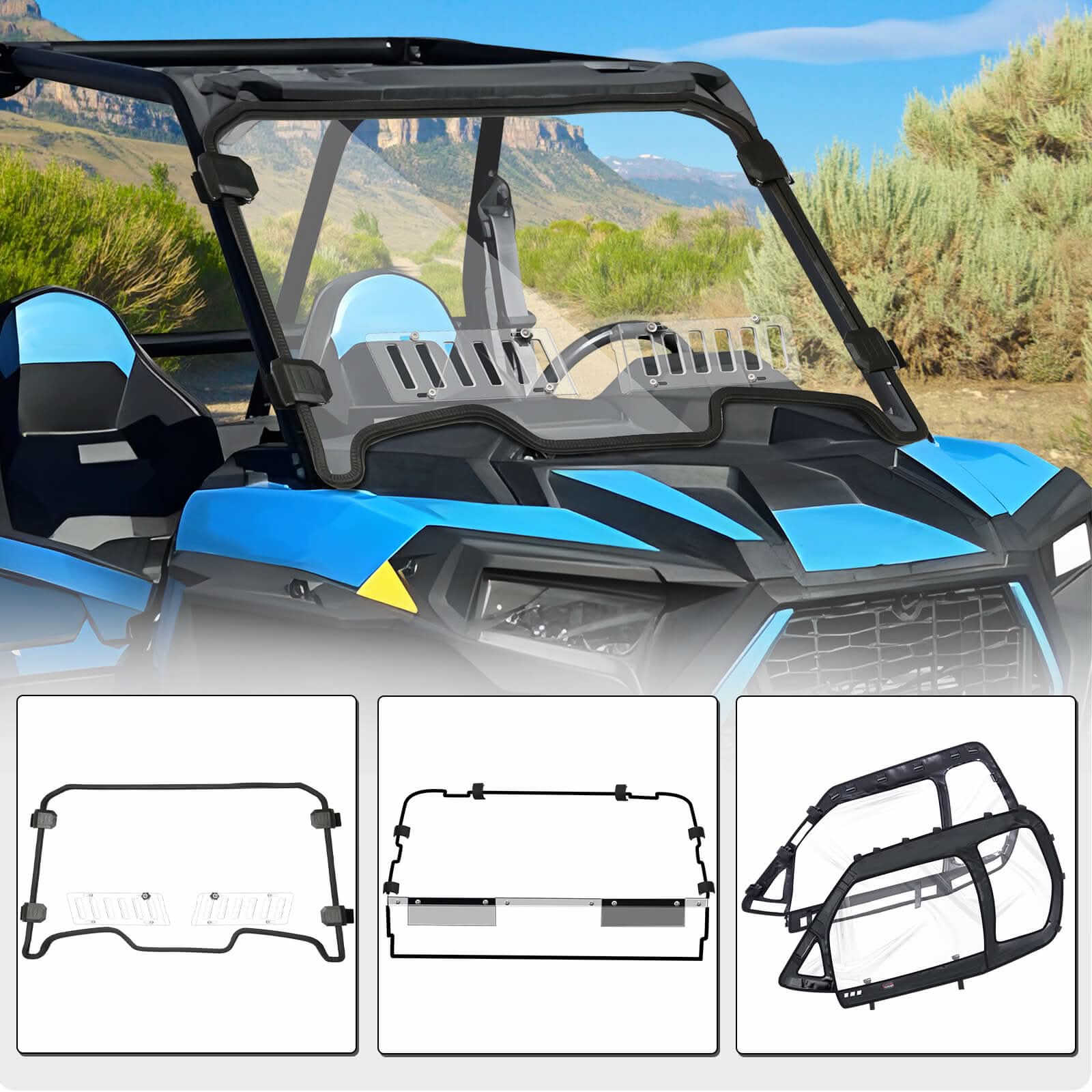 StarknightMT rzr xp 1000 front and rear windshields with soft cab enclosure