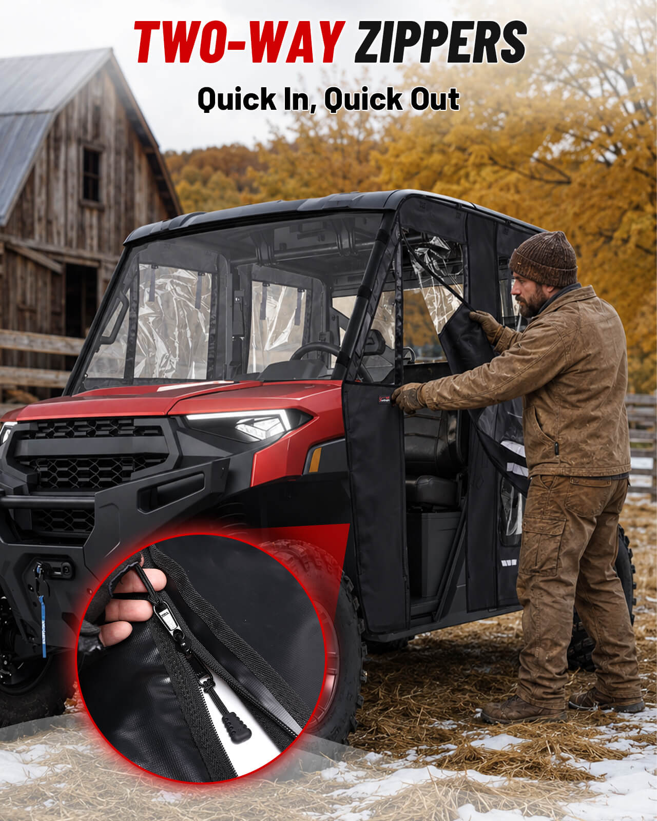 StarknightMT Polaris Ranger Crew XP 1000 Soft Cab Enclosure two-way zippers