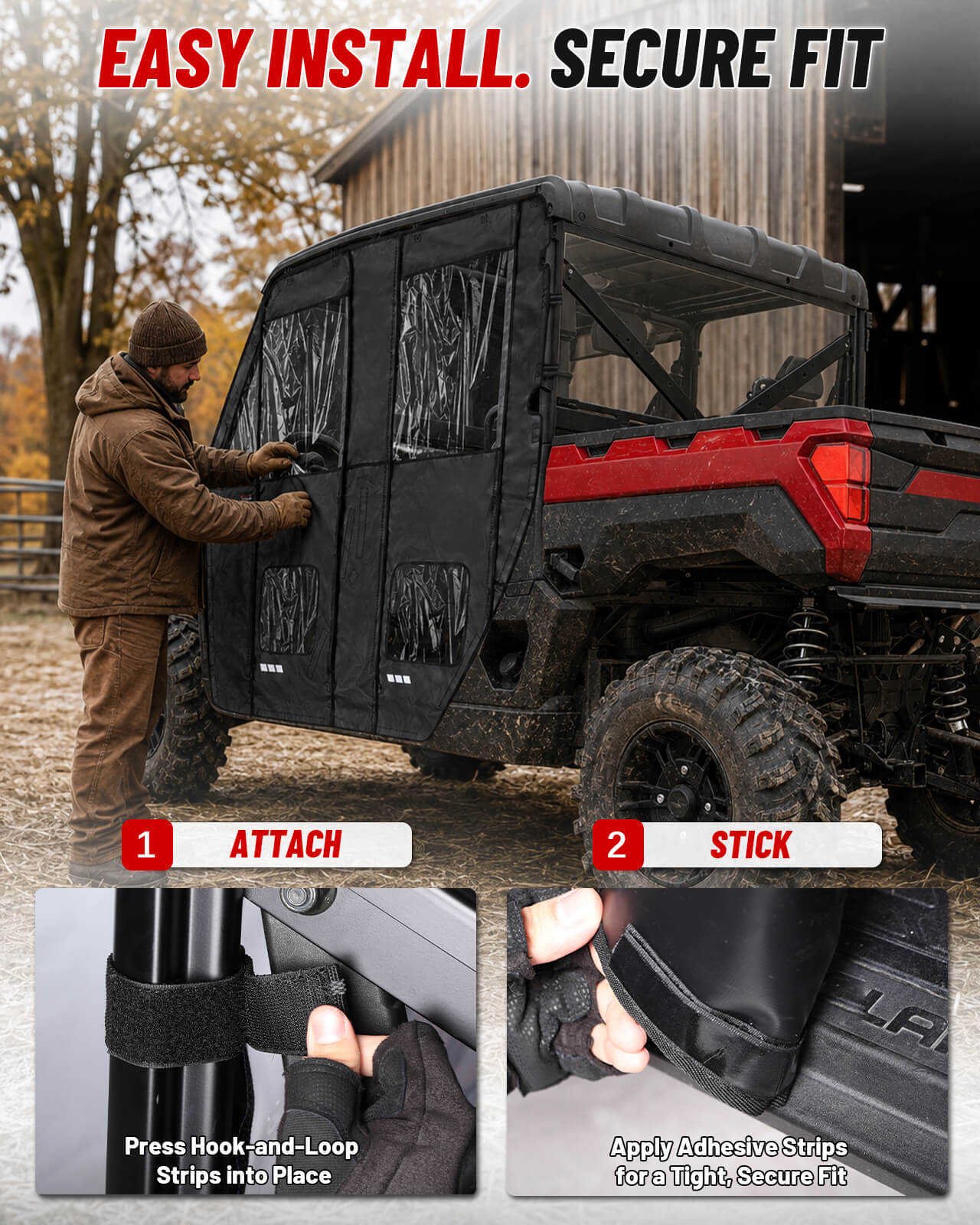 StarknightMT Polaris Ranger Crew XP 1000 Soft Cab Enclosure easy install, secure fit