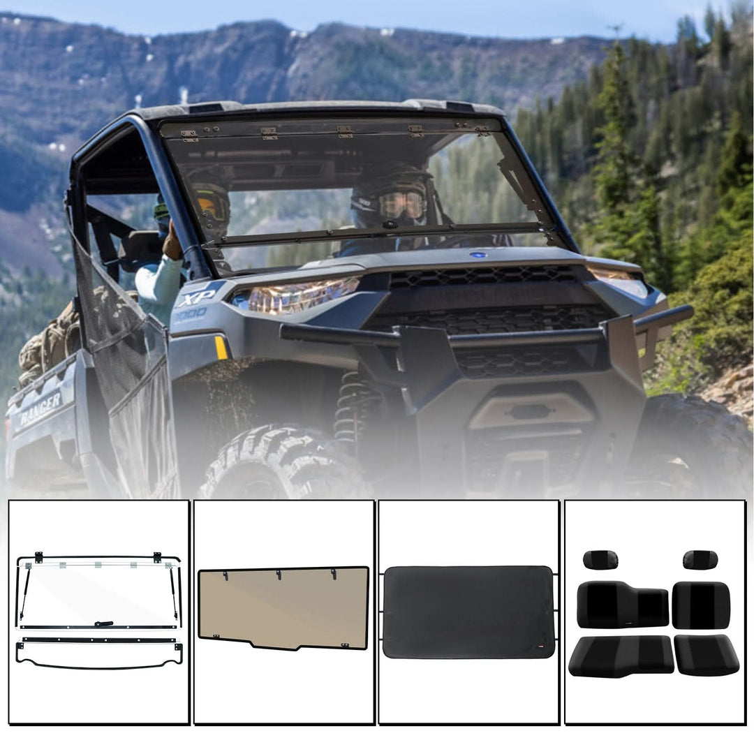 StarknightMT Ranger 1000/XP 1000 Ultimate Winter Bundle: Flip-Up Windshield, Rear Windshield, Seat & Snow Covers