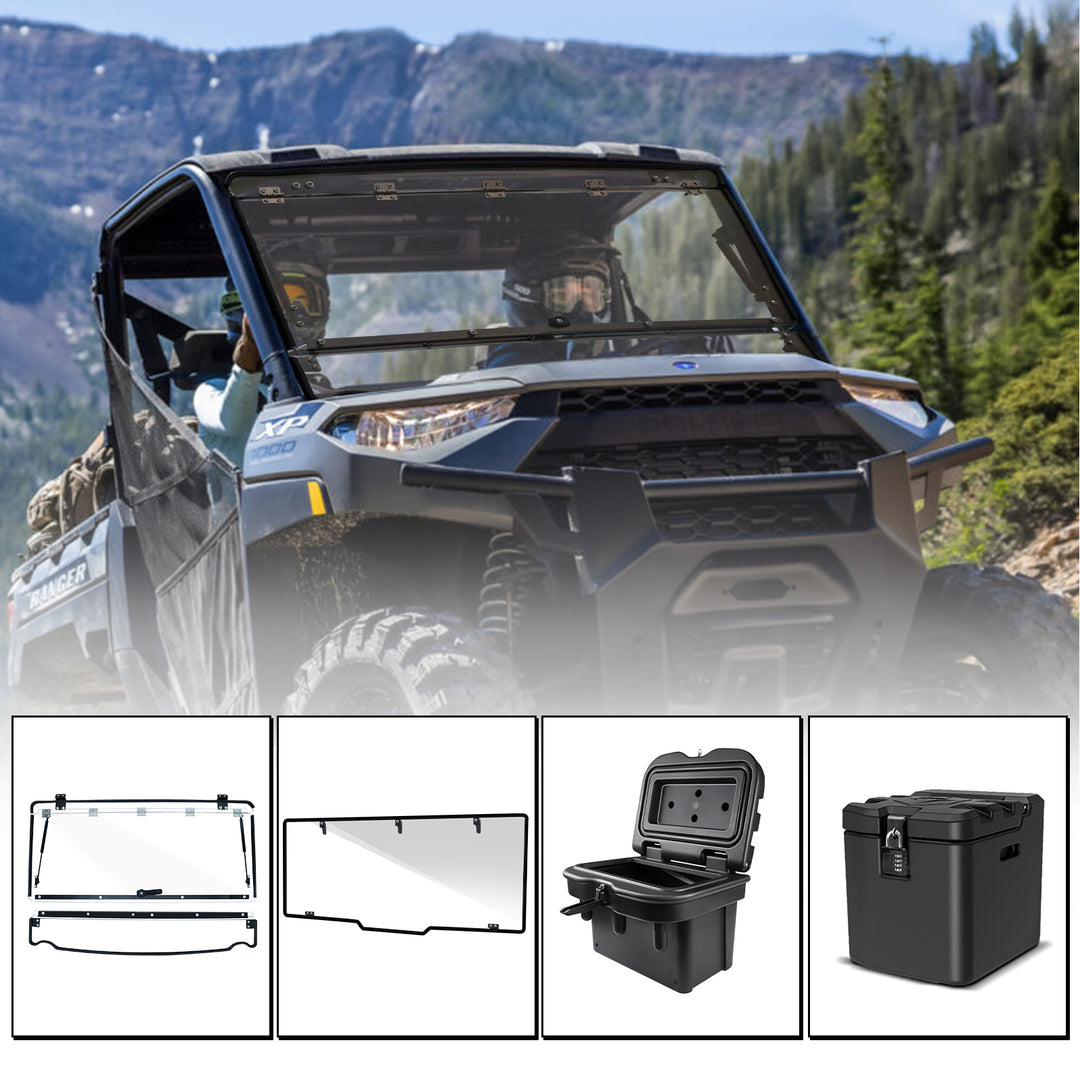 StarknightMT's Ranger XP 1000 Max Storage Protection Kit: Flip Front & Rear Windshields, Cargo & Under Seat Storage Box