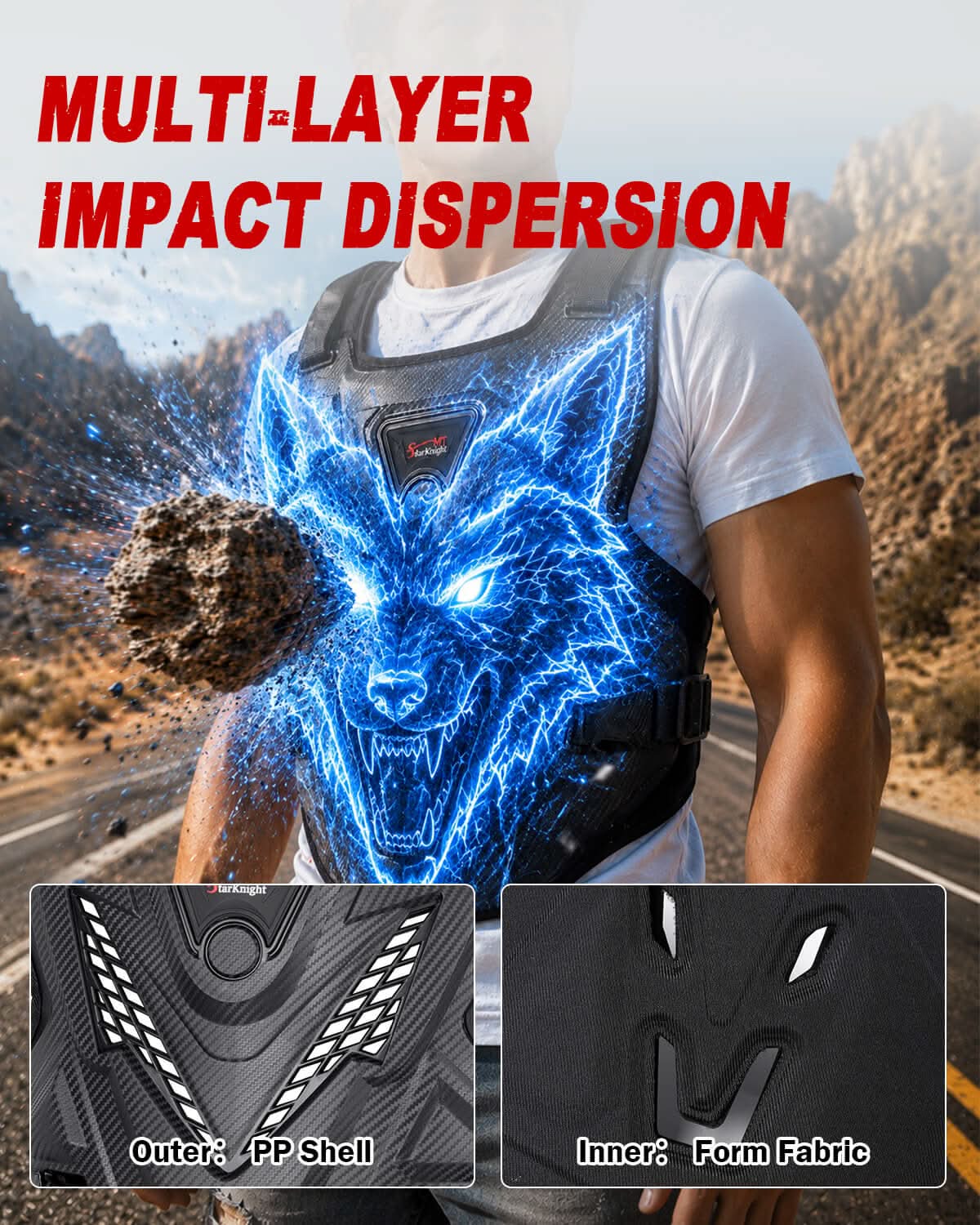 StarknightMT Upgraded Adult Men's Body Armor Vest Muti-layer impact dispersion