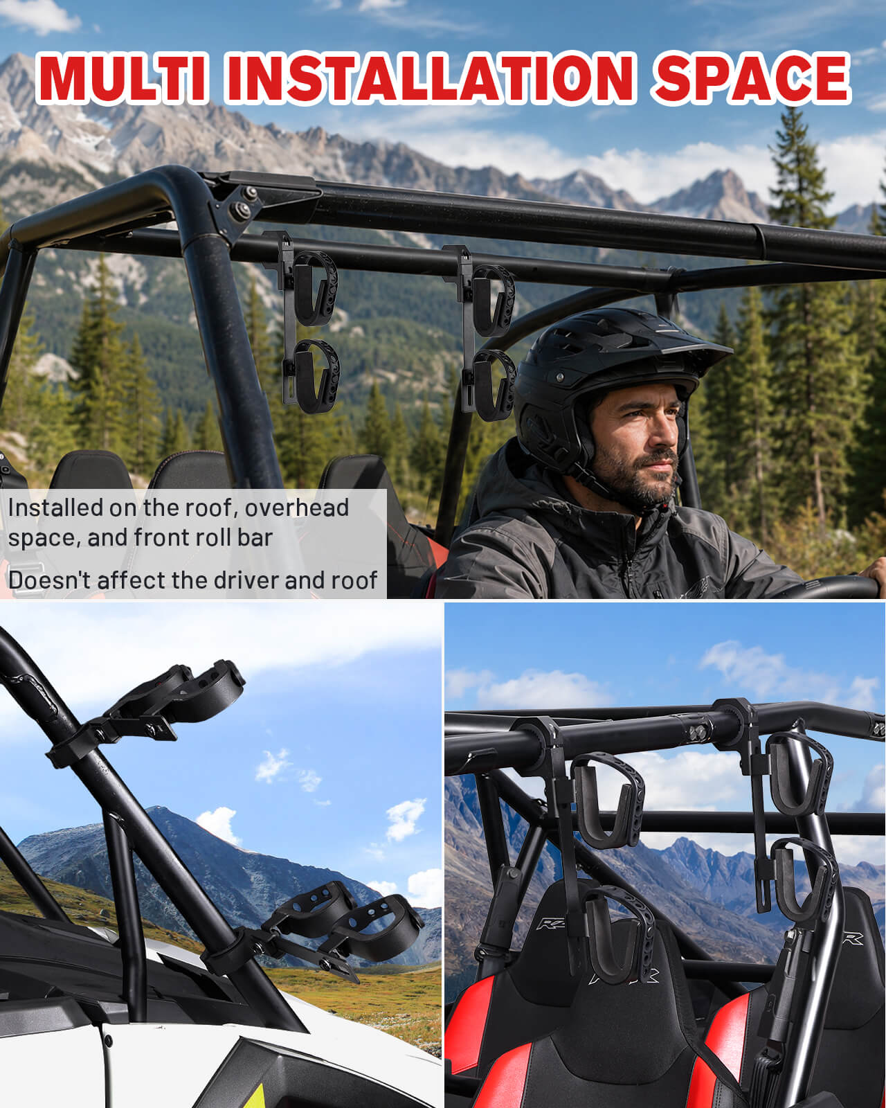 UTV Gun Holder 2-Row For 1-2 Inch Roll Bar multi installation space