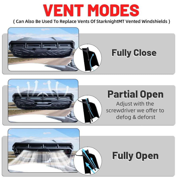 UTV windshield vent kit 3 vent modes details
