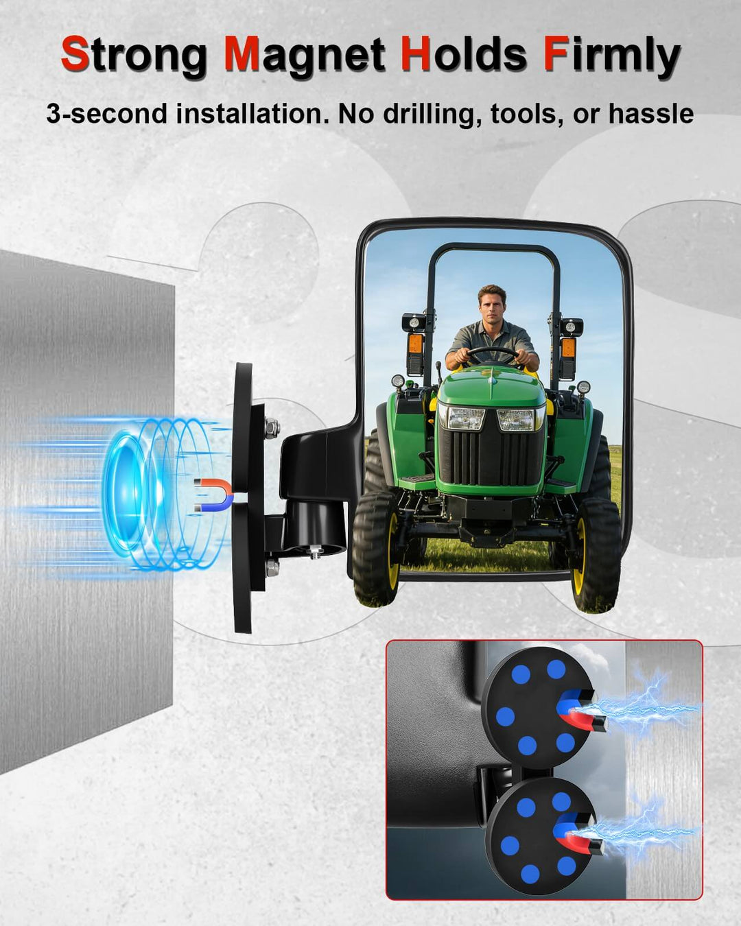 Tractor side view mirror strong magnet 