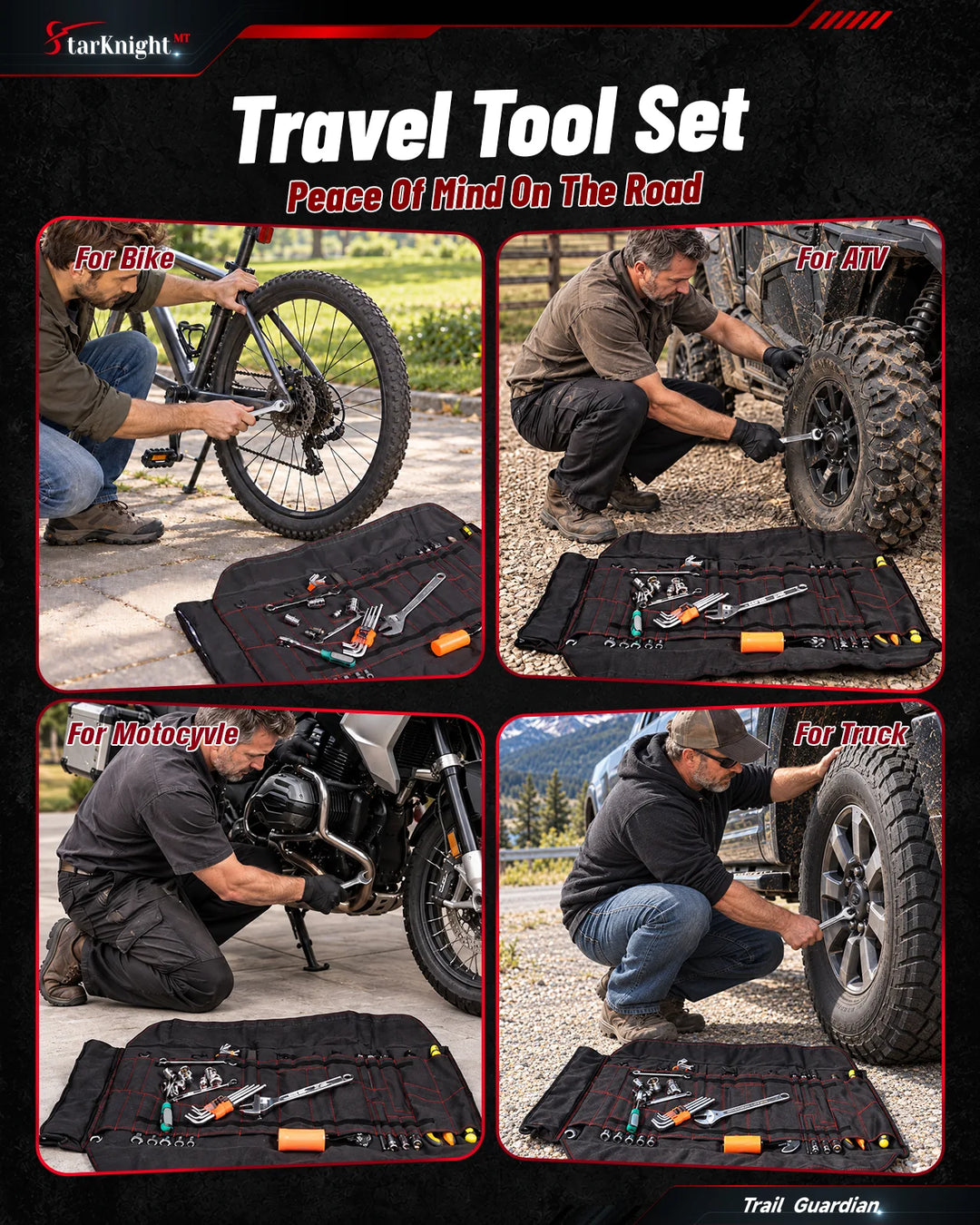 Universal Tool Kit with Roll-Up Pouch Fot Bike, atv, utv, truck