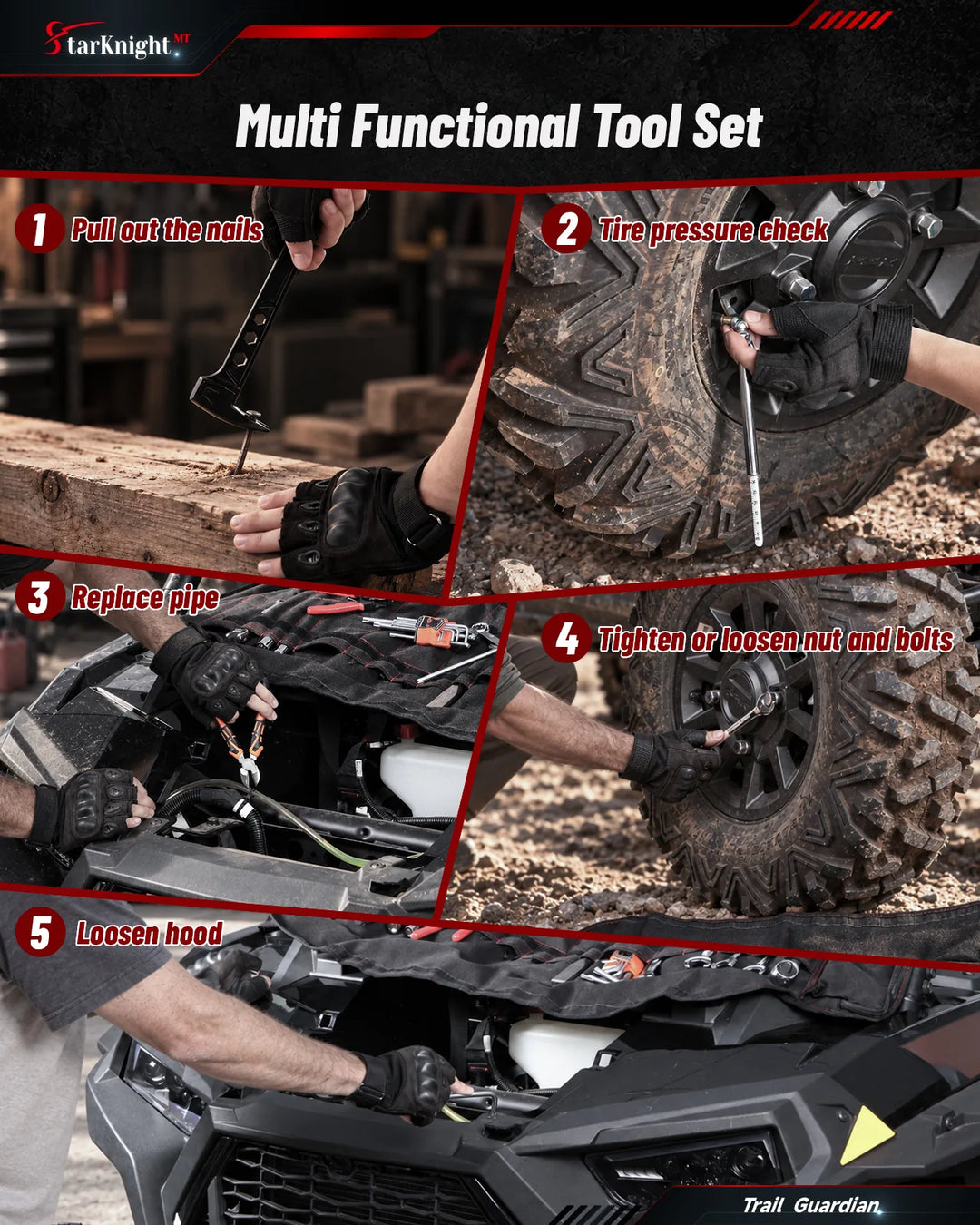 Universal ATV/UTV Tool Kit with Roll-Up Pouch Multi functional 