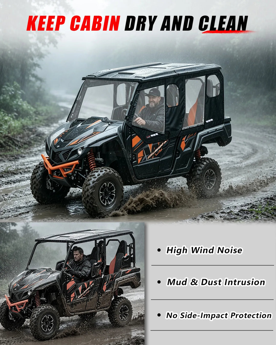 StarknightMT Yamaha Wolverine X4 Soft Upper Doors keep cabin dry and clean