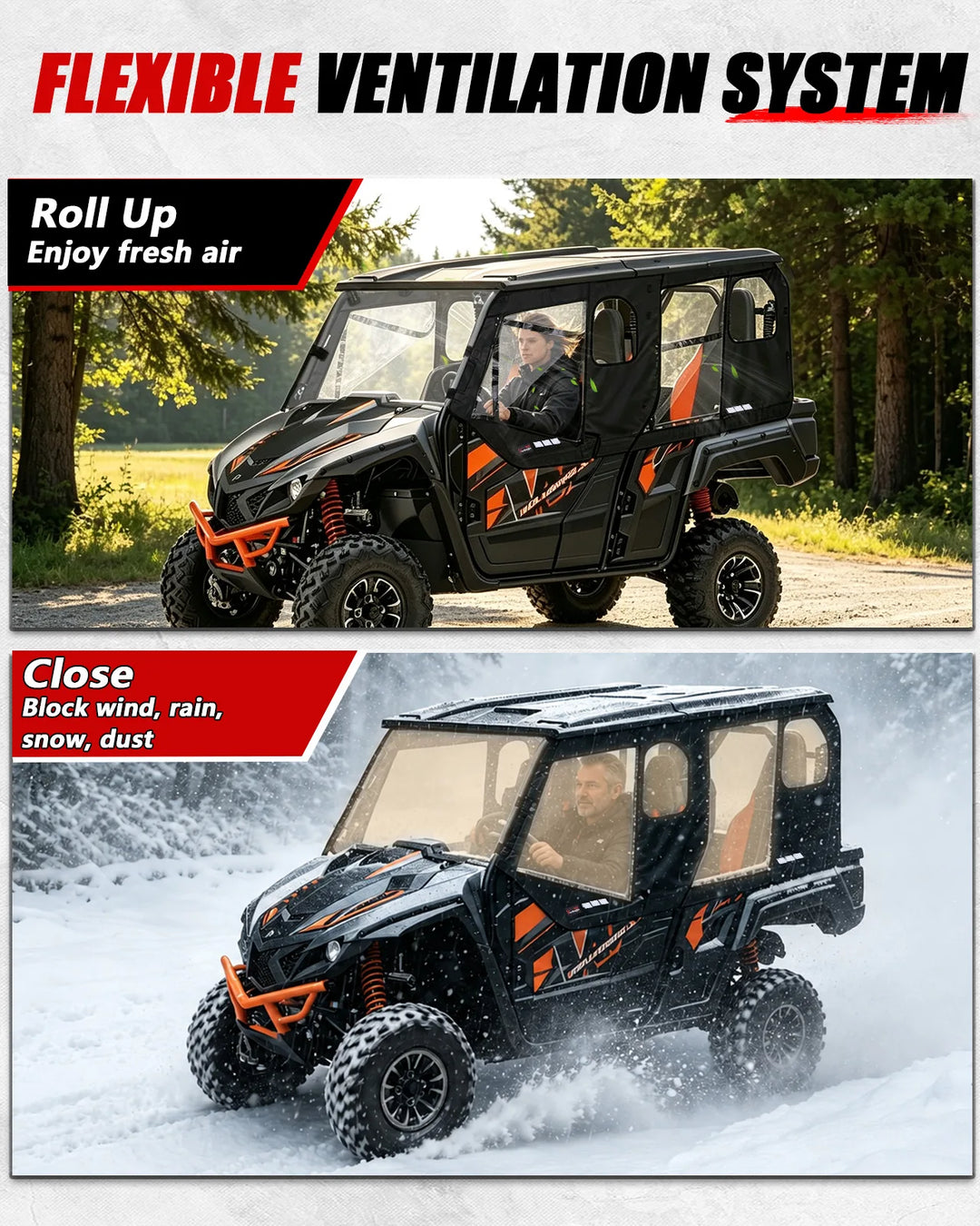 StarknightMT Yamaha Wolverine X4 Soft Upper Doors roll-up and close