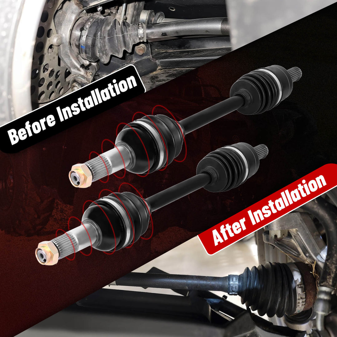 Comparison of a yamaha grizzly axle shaft before and after installation.