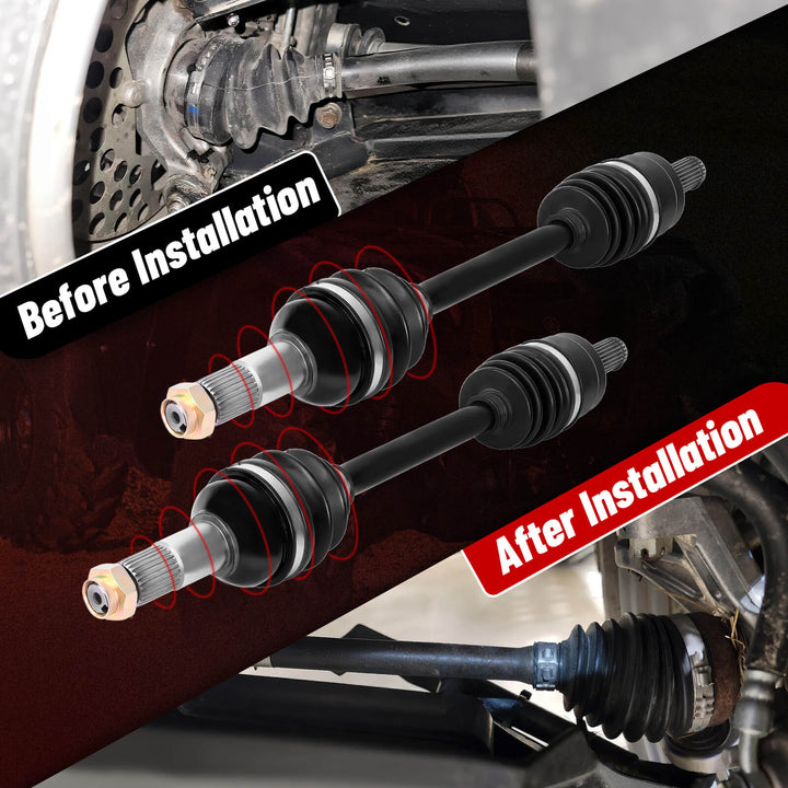 Comparison of a yamaha grizzly axle shaft before and after installation.