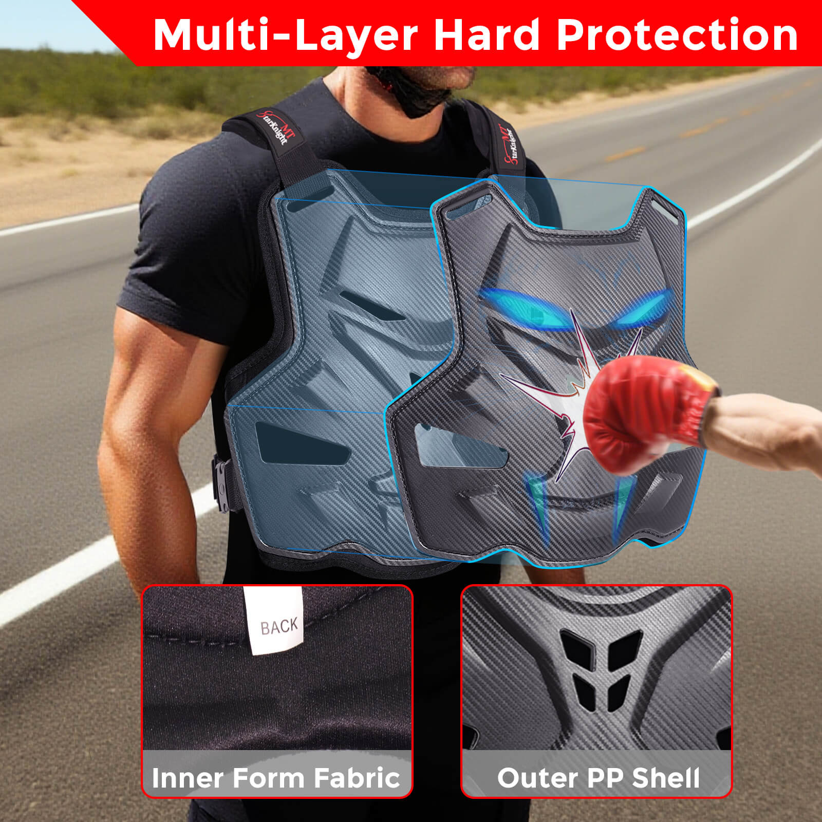 adult men protective vest with multi-layer hard protection 
