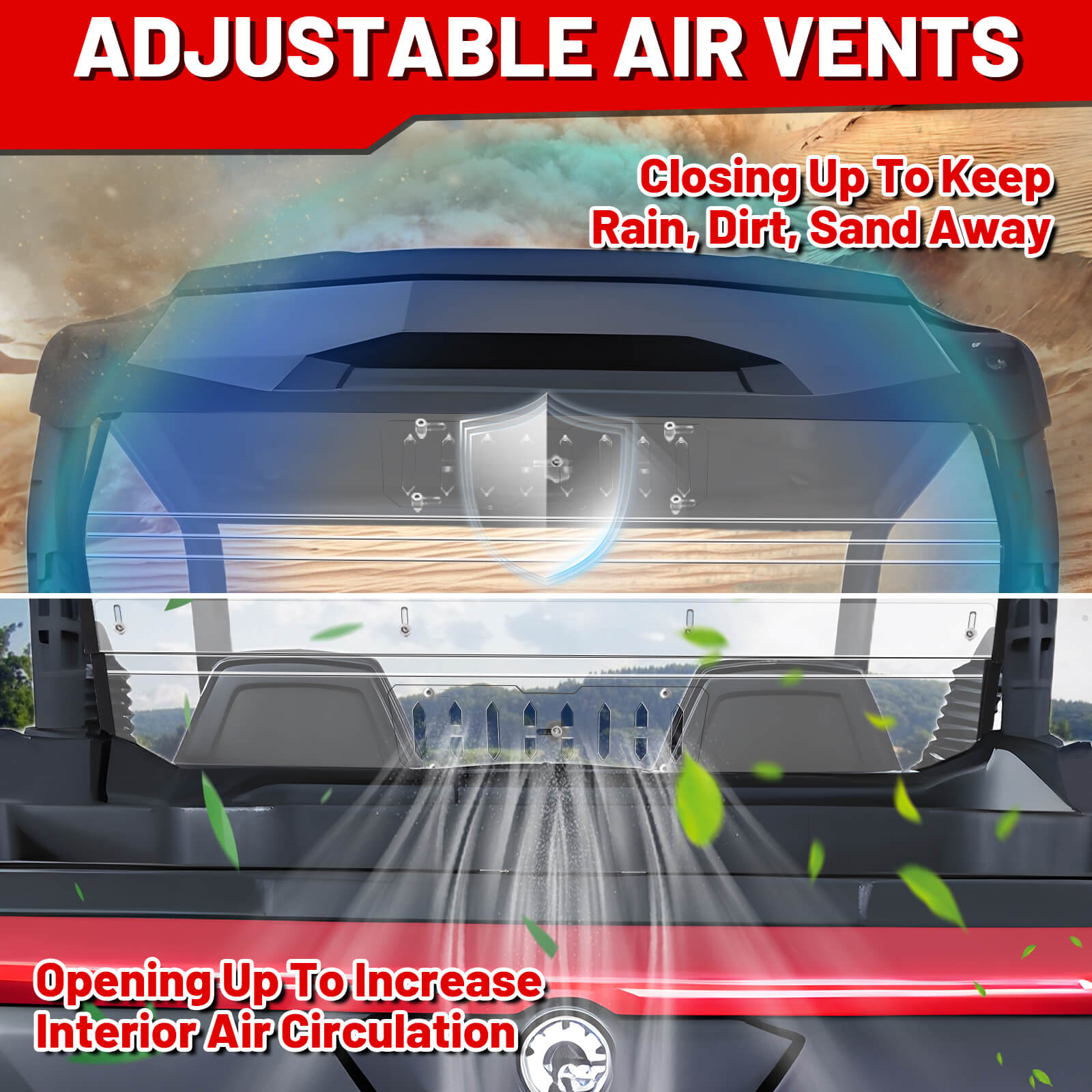 commander vented rear windshield adjustable air