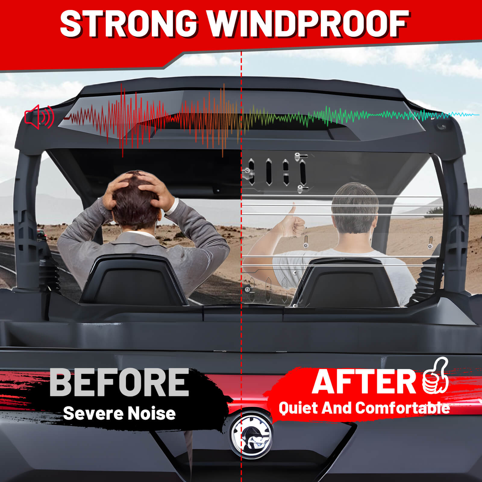 before and after install commander 1000r vented windshield