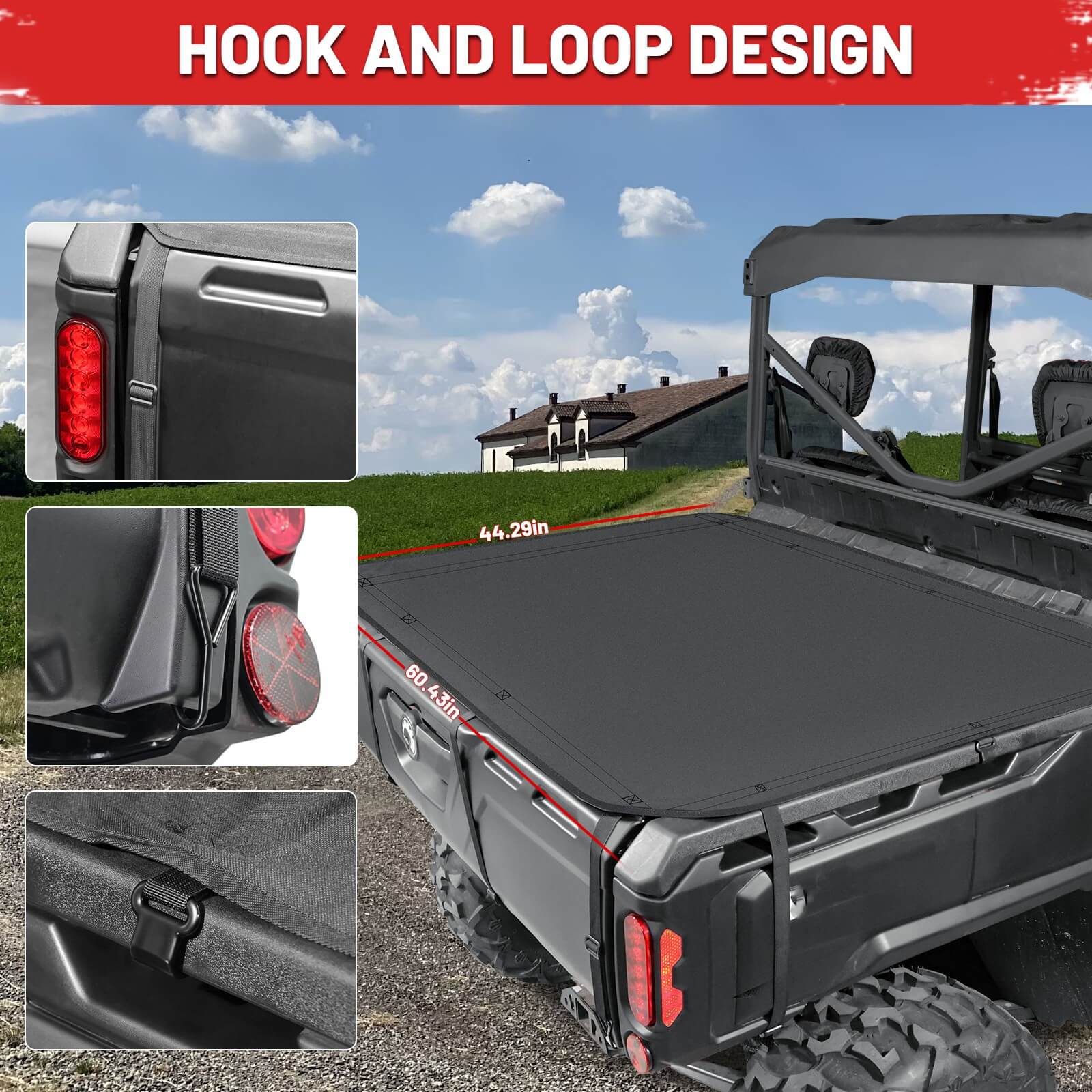 Can-am Defender tonneau Cover with hook and loop design