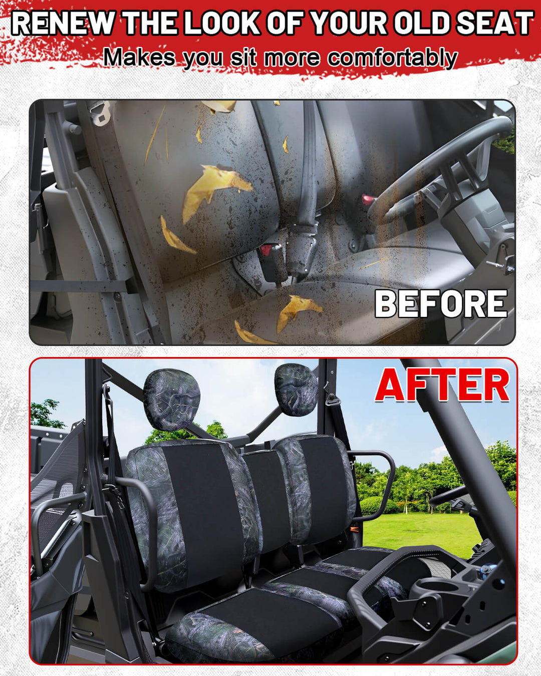 before and after look to install the defender upgraded seat covers
