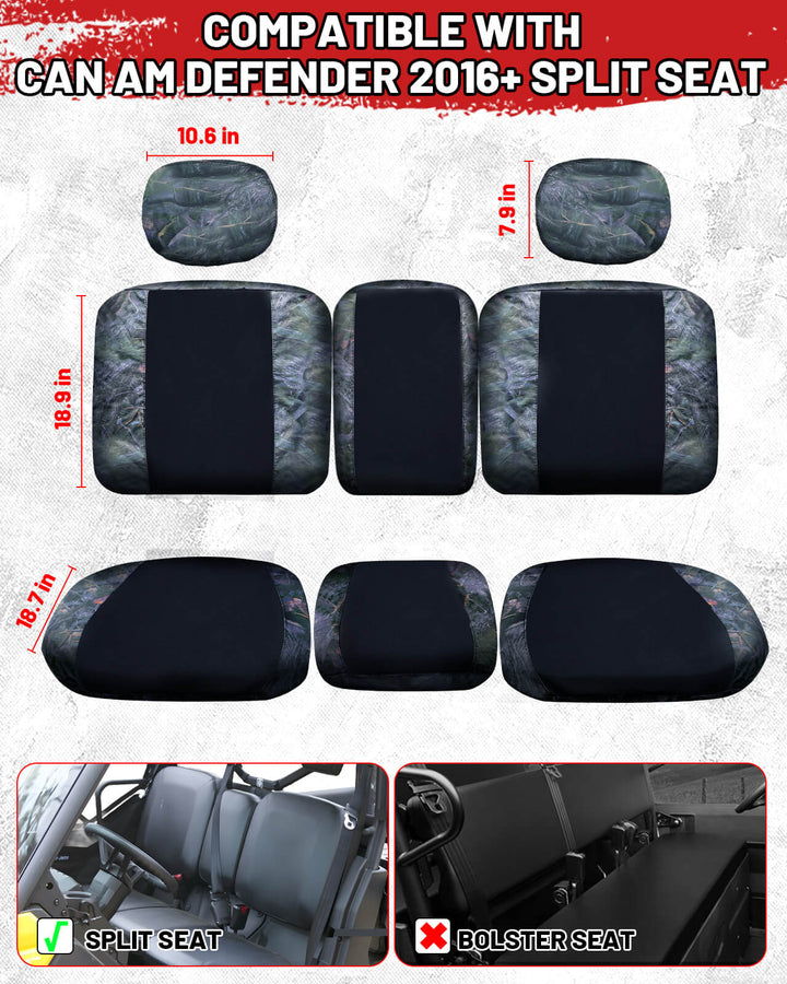 neoprene seat covers compatible with Can-Am Defender 2016+ split seat