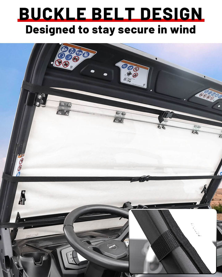 buckle belt design of Can-Am defender windshield snow cover