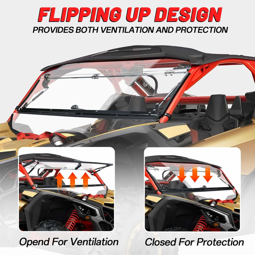 flipping  up design of Can-Am x3 flip windshield
